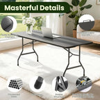 6FT Black Plastic Folding Table Set with 6 Black PU Padded Chairs, alternate view 4