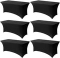 6FT Black Table Cloth - 6 Pack Fitted Stretch Rectangle Spandex Tablecloth, Washable Table Cover for Party
