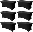 6FT Black Table Cloth - 6 Pack Fitted Stretch Rectangle Spandex Tablecloth, Washable Table Cover for Party