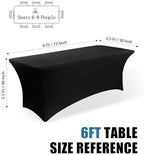 6FT Black Table Cloth - 6 Pack Fitted Stretch Rectangle Spandex Tablecloth, Washable Table Cover for Party, alternate view 3