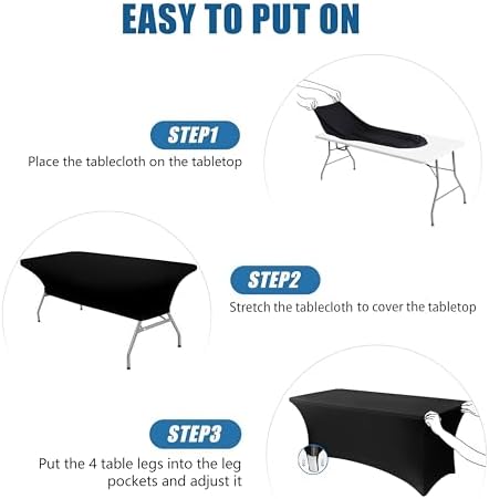 6FT Black Table Cloth - 6 Pack Fitted Stretch Rectangle Spandex Tablecloth, Washable Table Cover for Party, alternate view 4