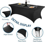 6FT Black Table Cloth - 6 Pack Fitted Stretch Rectangle Spandex Tablecloth, Washable Table Cover for Party, alternate view 5