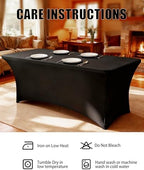 6FT Black Table Cloth - 6 Pack Fitted Stretch Rectangle Spandex Tablecloth, Washable Table Cover for Party, alternate view 6