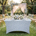6ft Blue Floral Stretch Banquet Table Covers, 2 Pack, 72'' x 30''