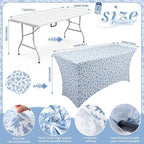 6ft Blue Floral Stretch Banquet Table Covers, 2 Pack, 72'' x 30'', alternate view 2