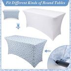 6ft Blue Floral Stretch Banquet Table Covers, 2 Pack, 72'' x 30'', alternate view 3