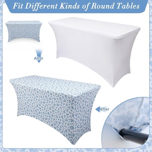 6ft Blue Floral Stretch Banquet Table Covers, 2 Pack, 72'' x 30'', alternate view 3