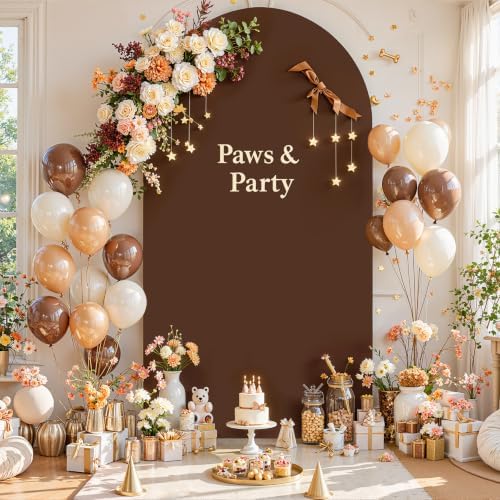 6FT Brown Arch Backdrop Cover - Stretchy Spandex Fabric Fitted Round Top Chiara Backdrop Arch Covers for, alternate view 3