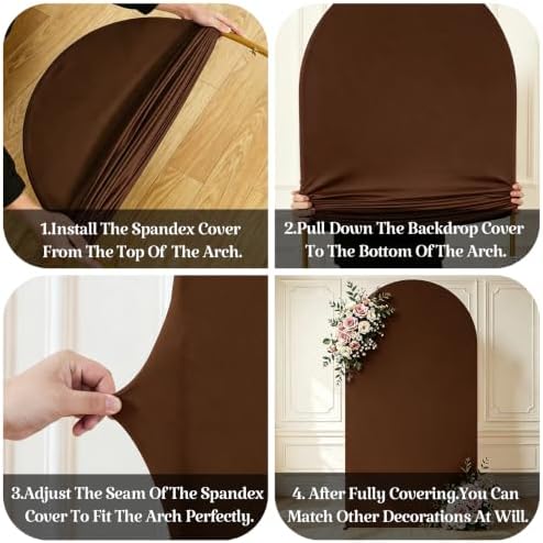 6FT Brown Arch Backdrop Cover - Stretchy Spandex Fabric Fitted Round Top Chiara Backdrop Arch Covers for, alternate view 7