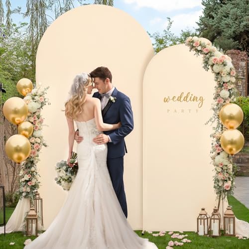 6FT Champagne Arch Backdrop Cover - Polyester Fitted Wedding Arch Stand Covers Round Top Chiara Arch Backdrop, alternate view