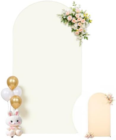6FT Champagne Ivory Arch Backdrop Cover - Stretchy Spandex Fabric Fitted Round Top Chiara Backdrop Arch Covers