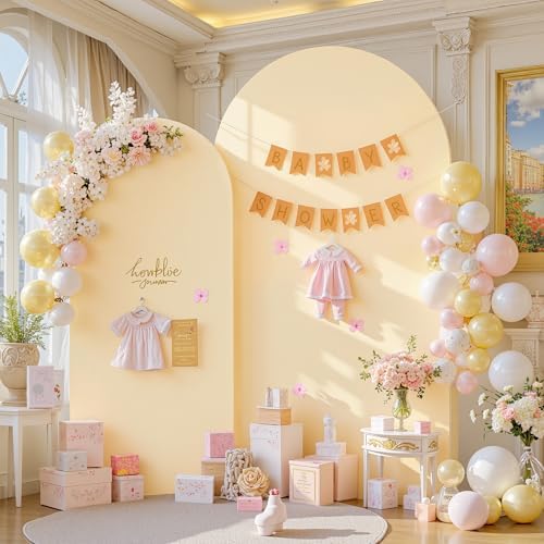 6FT Champagne Ivory Arch Backdrop Cover - Stretchy Spandex Fabric Fitted Round Top Chiara Backdrop Arch Covers, alternate