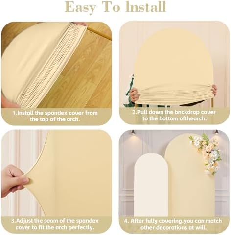 6FT Champagne Ivory Arch Backdrop Cover - Stretchy Spandex Fabric Fitted Round Top Chiara Backdrop Arch Covers, alternate