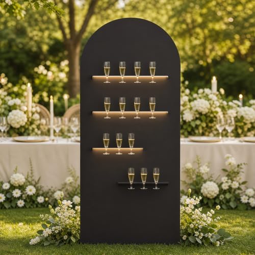 6FT Champagne Wall Holder with LED Light, Party Birthday Event Décor, Black in Black
