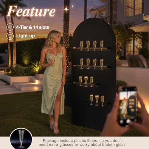 6FT Champagne Wall Holder with LED Light, Party Birthday Event Décor, Black in Black, alternate view 2