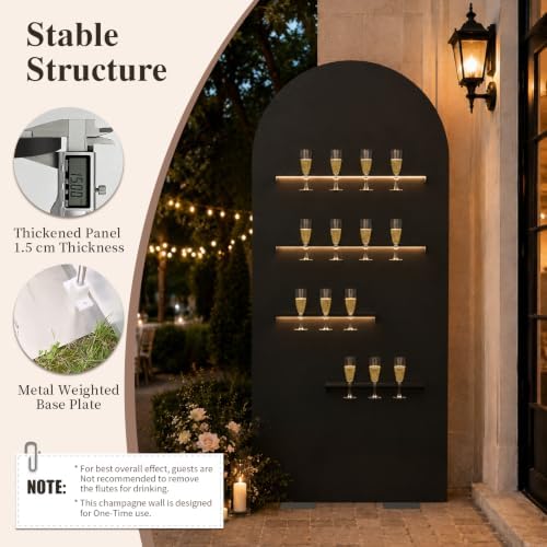 6FT Champagne Wall Holder with LED Light, Party Birthday Event Décor, Black in Black, alternate view 3