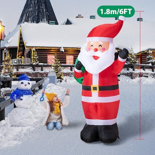 6FT Christmas Inflatable Santa Outdoor Decoration, Blow up Santa Claus Carrying Gift Sack Yard Decoration, Large, alternate