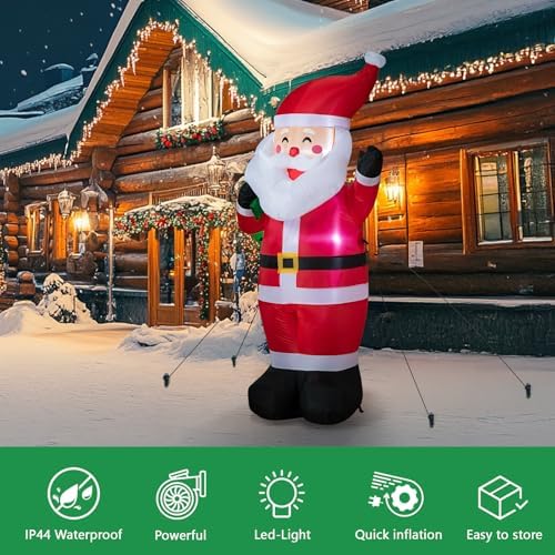 6FT Christmas Inflatable Santa Outdoor Decoration, Blow up Santa Claus Carrying Gift Sack Yard Decoration, Large, alternate