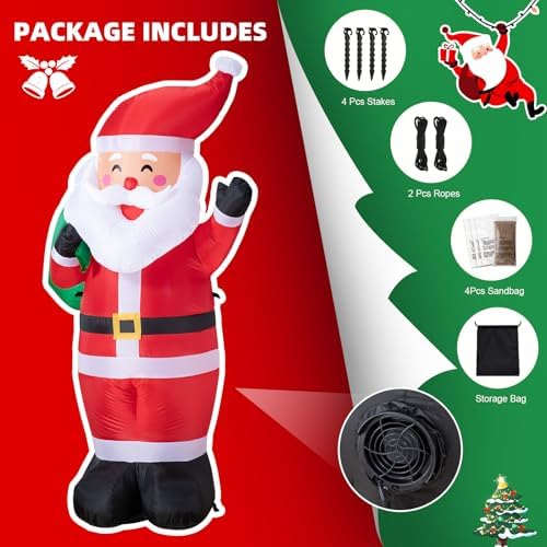 6FT Christmas Inflatable Santa Outdoor Decoration, Blow up Santa Claus Carrying Gift Sack Yard Decoration, Large, alternate