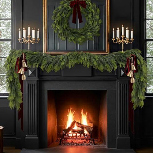 6FT Christmas Norfolk Pine Garland Real Touch Pine Artificial Faux Greenery Garlands Winter Christmas Garland, alternate view