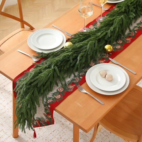 6FT Christmas Norfolk Pine Garland, Realistic Green Artificial Pine Garland, Unlit Christmas Greenery for Indoor, alternate