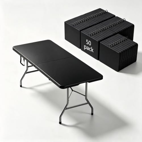 6FT Commercial Folding Table, Portable Black HDPE Utility Table,50 Pack