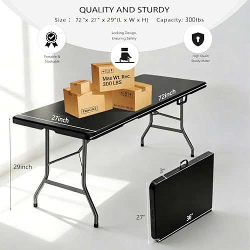 6FT Commercial Folding Table, Portable Black HDPE Utility Table,50 Pack, alternate view 4