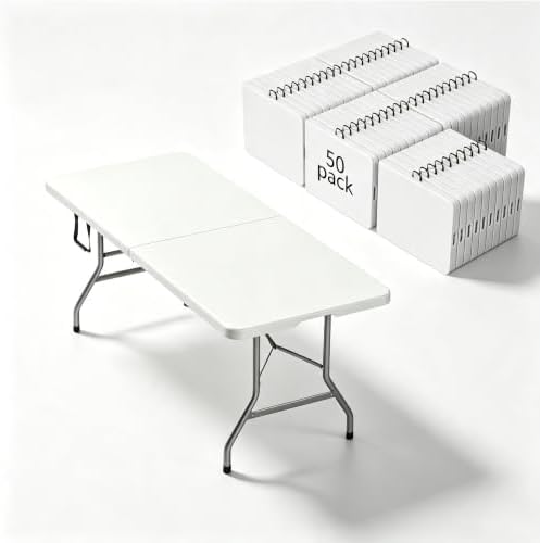6FT Commercial Folding Table, Portable White HDPE Utility Table,50 Pack