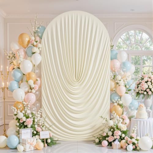 6FT Elegant Draped Arch Cover, Beige Wedding Arch Backdrop Cover, Stretchy Backdrop Arch Cover for Wedding