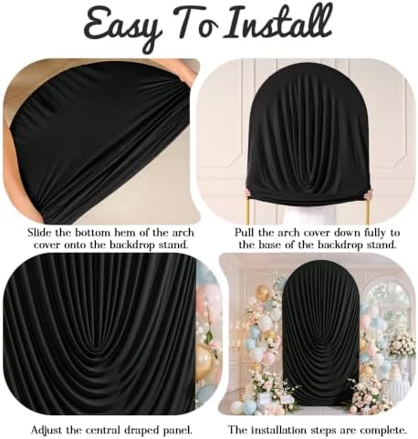 6FT Elegant Draped Arch Cover, Black Wedding Arch Backdrop Cover, Ruched Backdrop Cover for Wedding, Birthday, alternate view