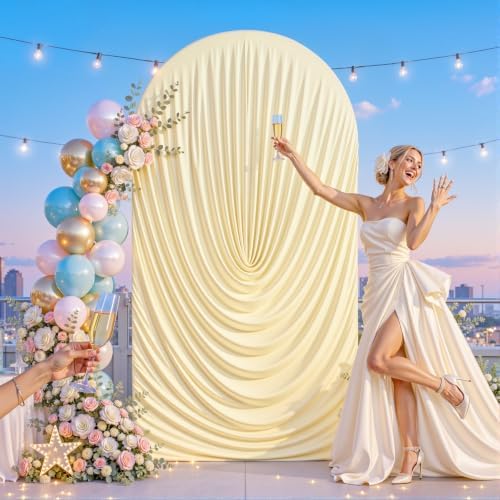 6FT Elegant Draped Arch Cover, Champagne Wedding Arch Backdrop Cover, Stretchy Backdrop Arch Cover for Wedding, alternate