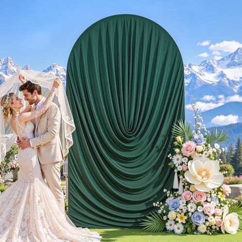 6FT Elegant Draped Arch Cover, Hunter Green Wedding Arch Backdrop Cover, Ruched Backdrop Cover for Wedding, alternate view 2