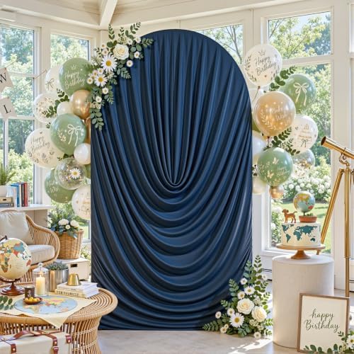 6FT Elegant Draped Arch Cover, Navy Blue Wedding Arch Backdrop Cover, Ruched Backdrop Cover for Wedding