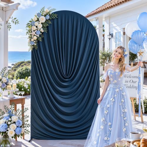 6FT Elegant Draped Arch Cover, Navy Blue Wedding Arch Backdrop Cover, Ruched Backdrop Cover for Wedding, alternate view 2