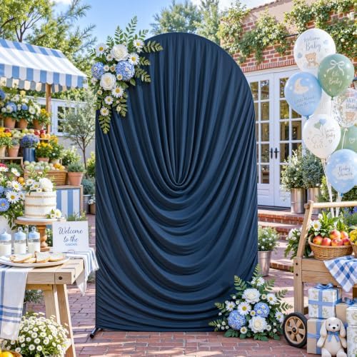 6FT Elegant Draped Arch Cover, Navy Blue Wedding Arch Backdrop Cover, Ruched Backdrop Cover for Wedding, alternate view 3