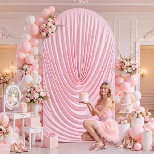 6FT Elegant Draped Arch Cover, Pink Wedding Arch Backdrop Cover, Stretchy Backdrop Arch Cover for Wedding, alternate view 2