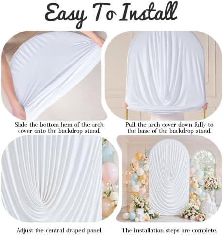 6FT Elegant Draped Arch Cover, White Wedding Arch Backdrop Cover, Stretchy Backdrop Arch Cover for Wedding, alternate view 5
