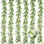 6FT Eucalyptus Garland with Flowers, 6 Pack Artificial Greenery Garland Hanging Summer Eucalyptus Garland