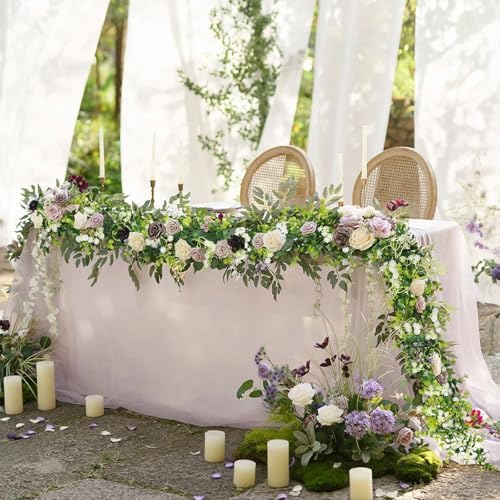 6FT Eucalyptus Garland with Flowers, 6 Pack Artificial Greenery Garland Hanging Summer Eucalyptus Garland, alternate view 2