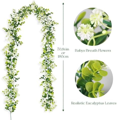 6FT Eucalyptus Garland with Flowers, 6 Pack Artificial Greenery Garland Hanging Summer Eucalyptus Garland, alternate view 3