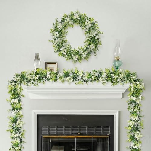 6FT Eucalyptus Garland with Flowers, 6 Pack Artificial Greenery Garland Hanging Summer Eucalyptus Garland, alternate view 4