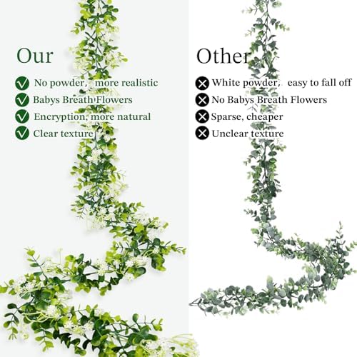 6FT Eucalyptus Garland with Flowers, 6 Pack Artificial Greenery Garland Hanging Summer Eucalyptus Garland, alternate view 6