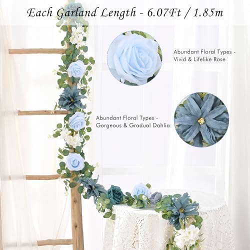 6Ft Eucalyptus Garland with Flowers, Flower Garland Decorations, alternate view 3