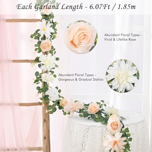 6Ft Eucalyptus Greenery Garland with Flowers, alternate view 3