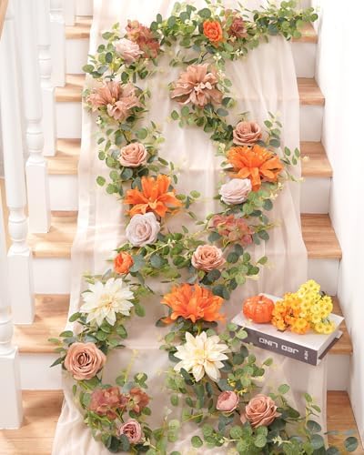 6Ft Fall Garland Decor, 2 Pack Eucalyptus Flower Garland for Table, alternate view 2