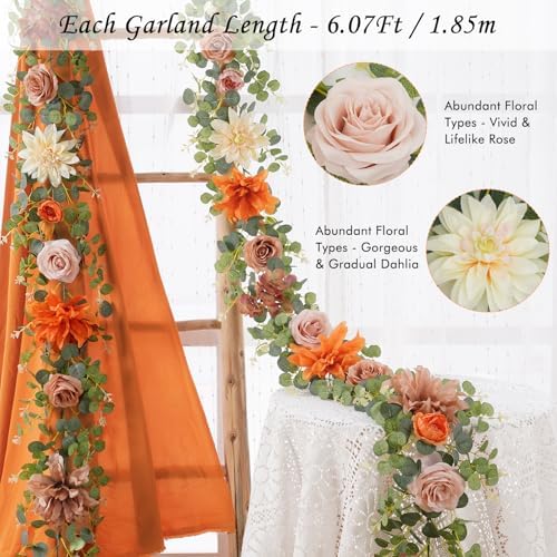 6Ft Fall Garland Decor, 2 Pack Eucalyptus Flower Garland for Table, alternate view 3