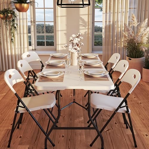 6ft Fold-in-Half Blow Molded Folding Table, Indoor/Outdoor, Comfort Handle, Lightweight Plastic Construction, alternate view