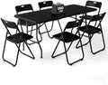 6FT Foldable Table Set with 6 Pack Plastic Folding Chairs, Heavy Duty 350 lbs Folding Table & Folding Chairs