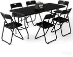 6FT Foldable Table Set with 6 Pack Plastic Folding Chairs, Heavy Duty 350 lbs Folding Table & Folding Chairs
