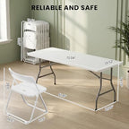 6FT Foldable Table Set with 6 Pack Plastic White Folding Chairs, Heavy Duty 350 lbs Folding Table & Folding, alternate view 3
